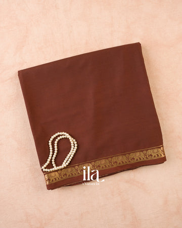 Coffee Brown Semi Mysore Crepe Saree — Folded