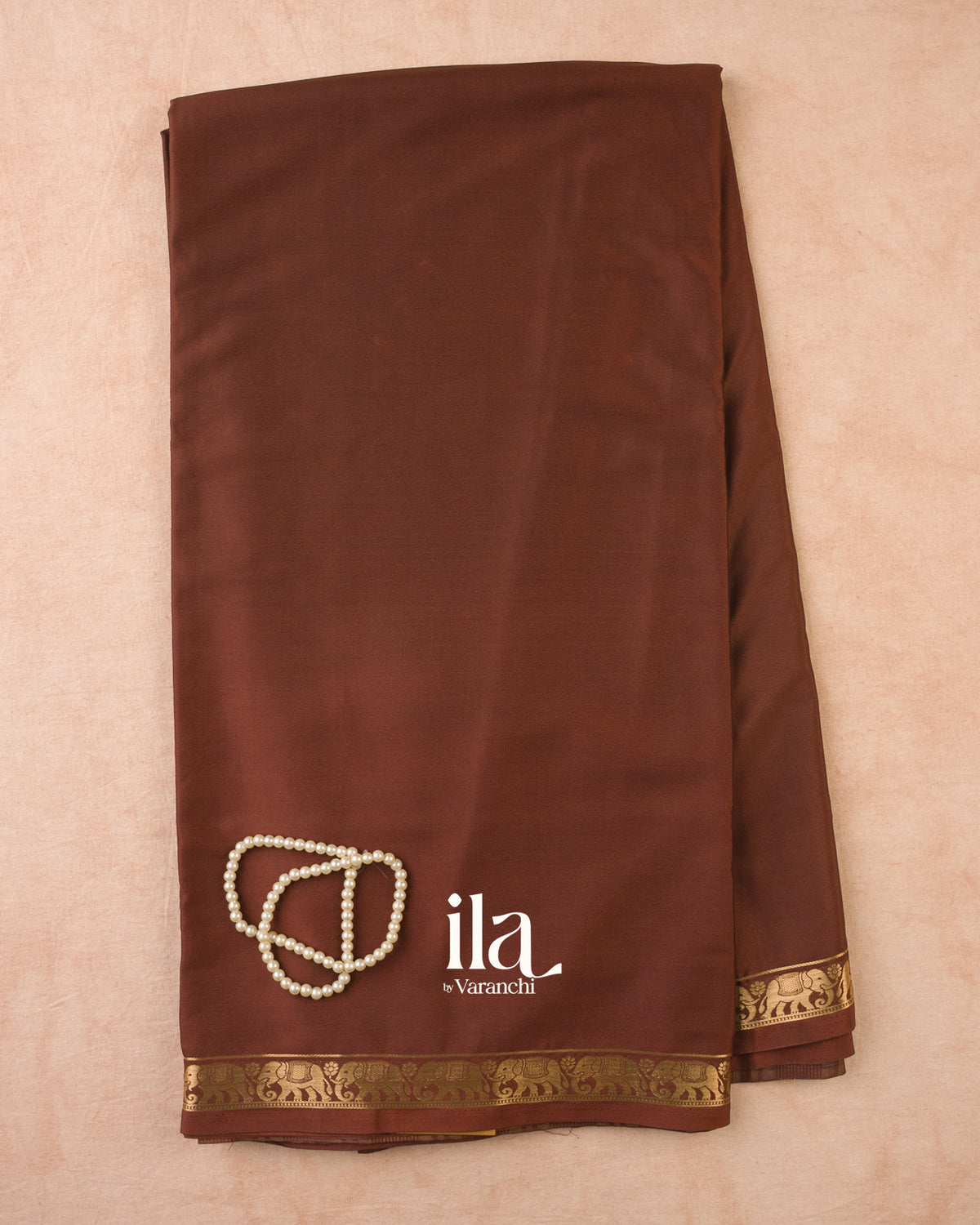 Coffee Brown Semi Mysore Crepe Saree — Full Saree