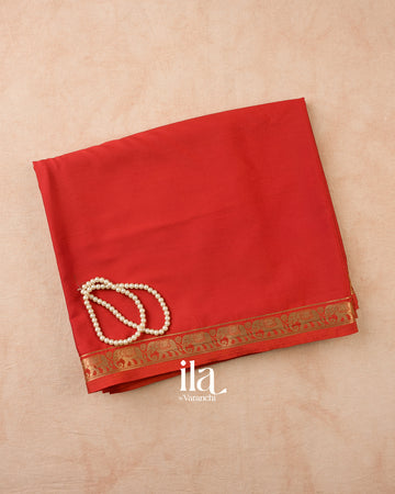 Bright Orange Semi Mysore Crepe Saree — Folded