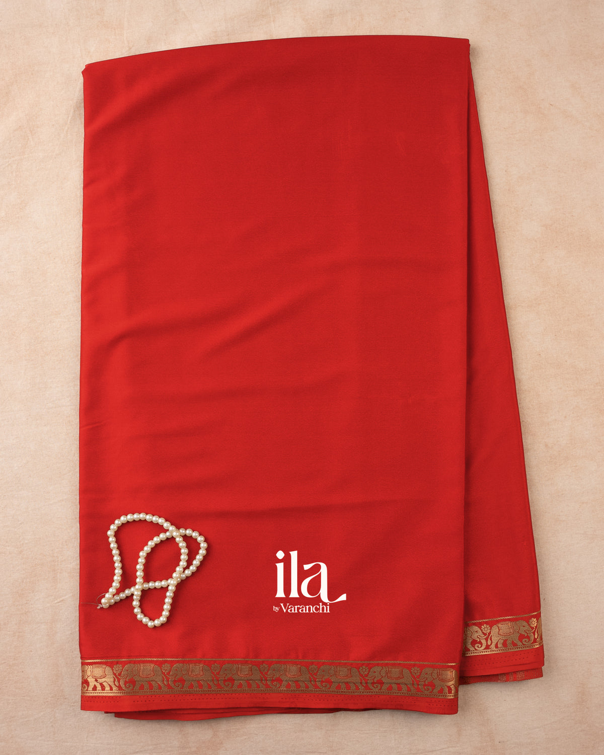 Bright Orange Semi Mysore Crepe Saree — Full Saree
