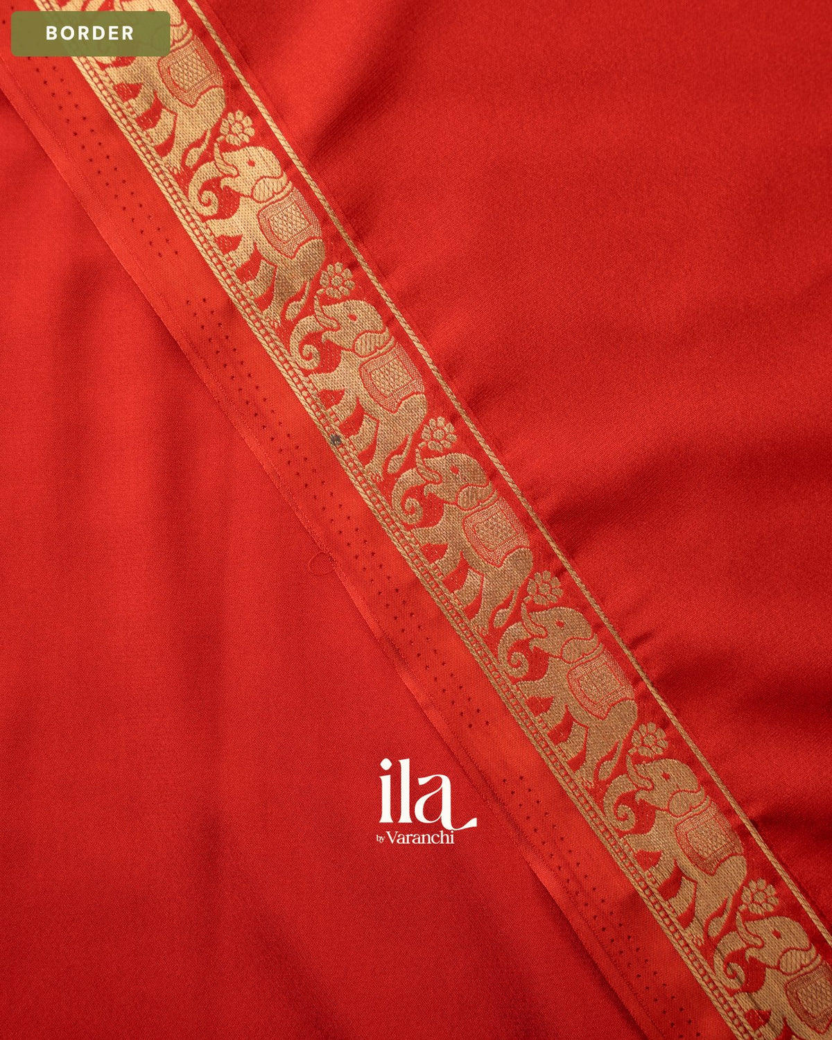 Bright Orange Semi Mysore Crepe Saree — Border