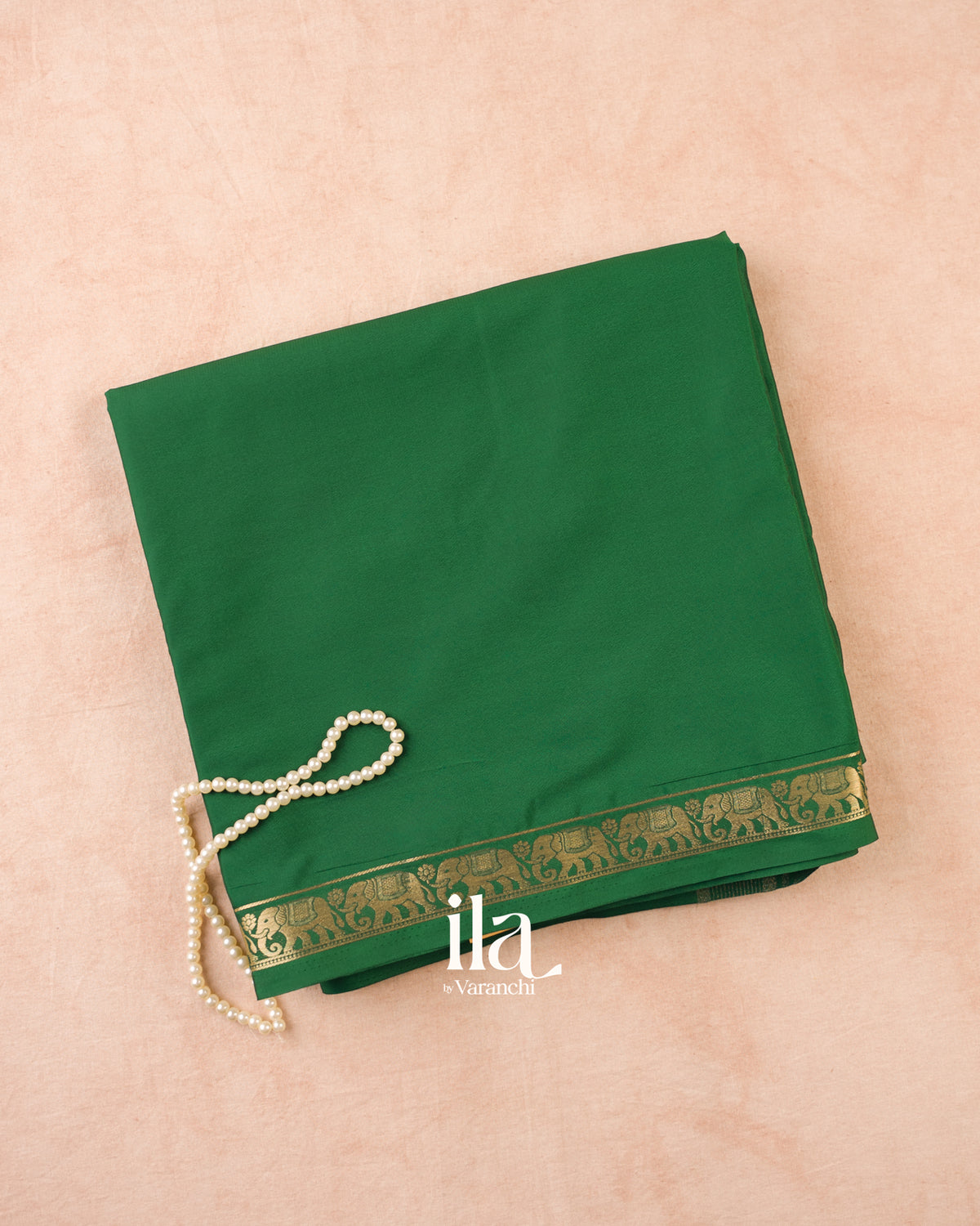 Bottle Green Semi Mysore Crepe Saree — Folded