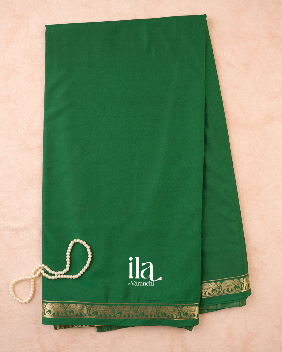 Bottle Green Semi Mysore Crepe Saree — Full Saree