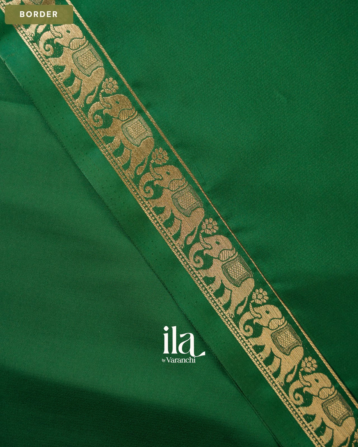 Bottle Green Semi Mysore Crepe Saree — Border