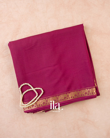 Muted Wine Semi Mysore Crepe Saree — Folded