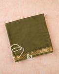 Mehandi Green Semi Mysore Crepe Saree — Folded