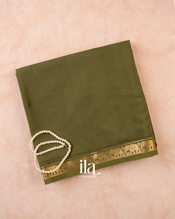 Mehandi Green Semi Mysore Crepe Saree — Folded