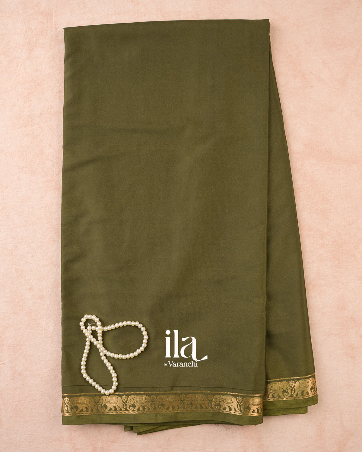 Mehandi Green Semi Mysore Crepe Saree — Full Saree