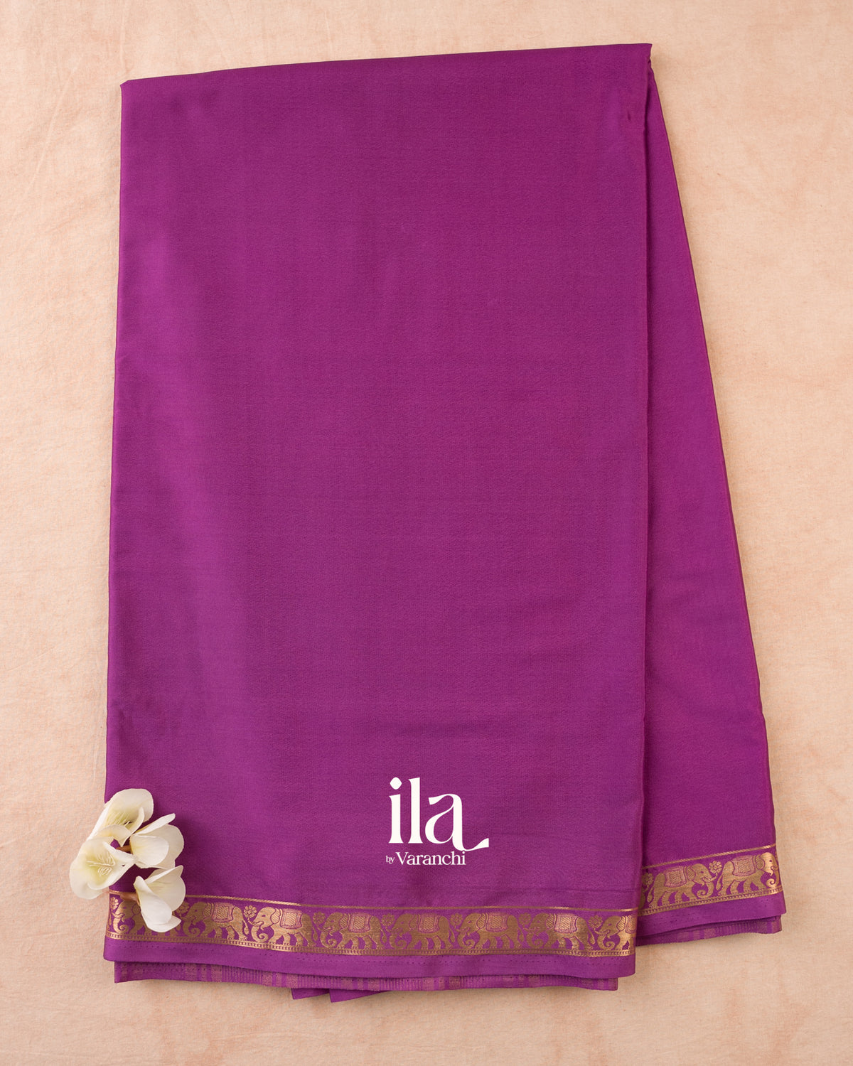 Magenta Purple Semi Mysore Crepe Saree — Full Saree