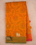 Mango Yellow Mirror Embroidered Semi Chanderi Saree — Full Saree