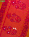 Mango Yellow Mirror Embroidered Semi Chanderi Saree — Pallu