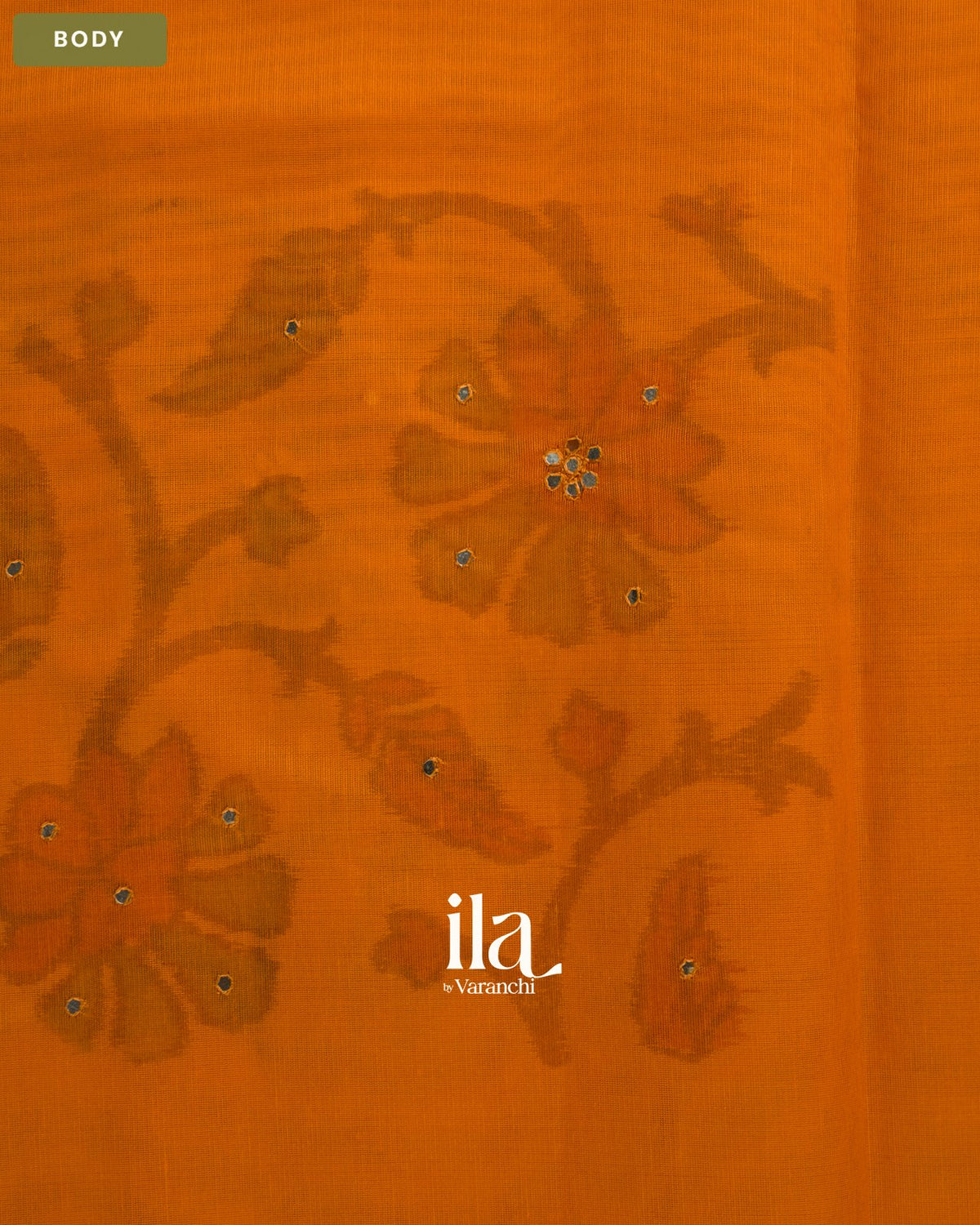 Mango Yellow Mirror Embroidered Semi Chanderi Saree — Body