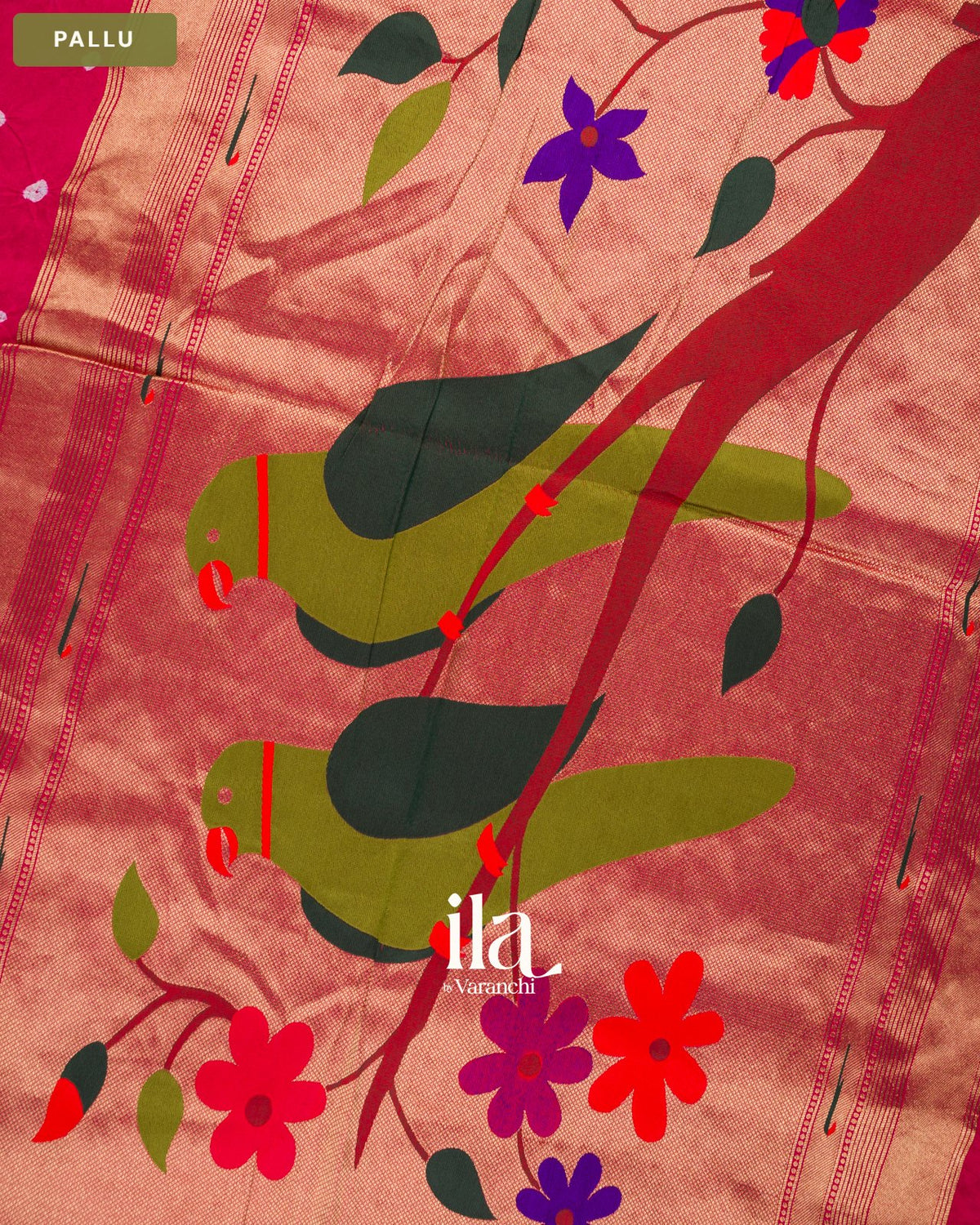 Deep Pink Bandhani Semi Silk Saree — Pallu
