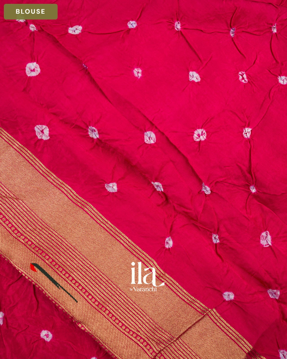 Deep Pink Bandhani Semi Silk Saree — Blouse
