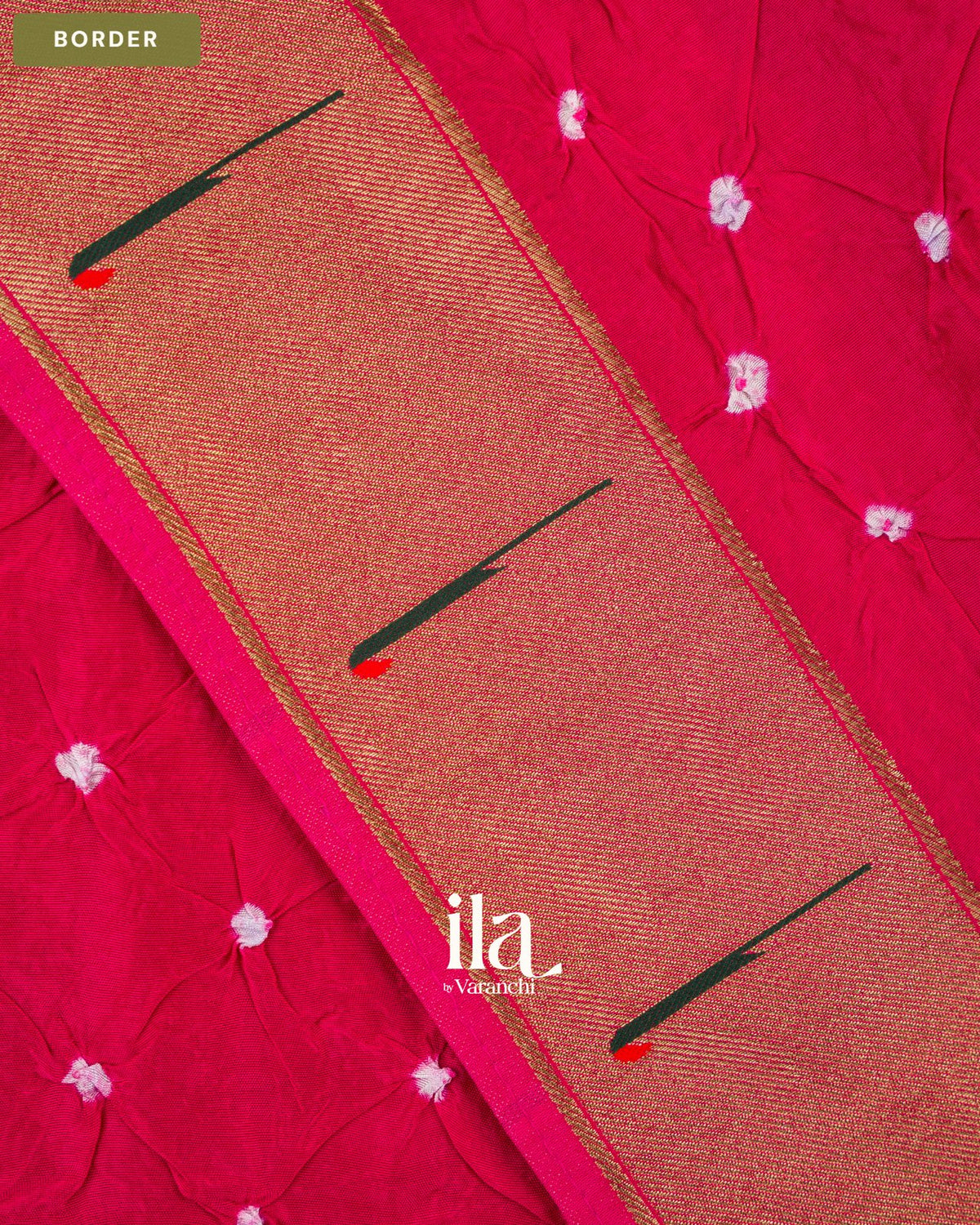 Deep Pink Bandhani Semi Silk Saree — Border