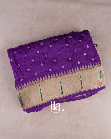 Deep Violet Bandhani Semi Silk Saree — Folded