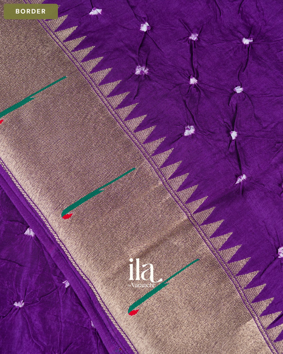 Deep Violet Bandhani Semi Silk Saree — Border