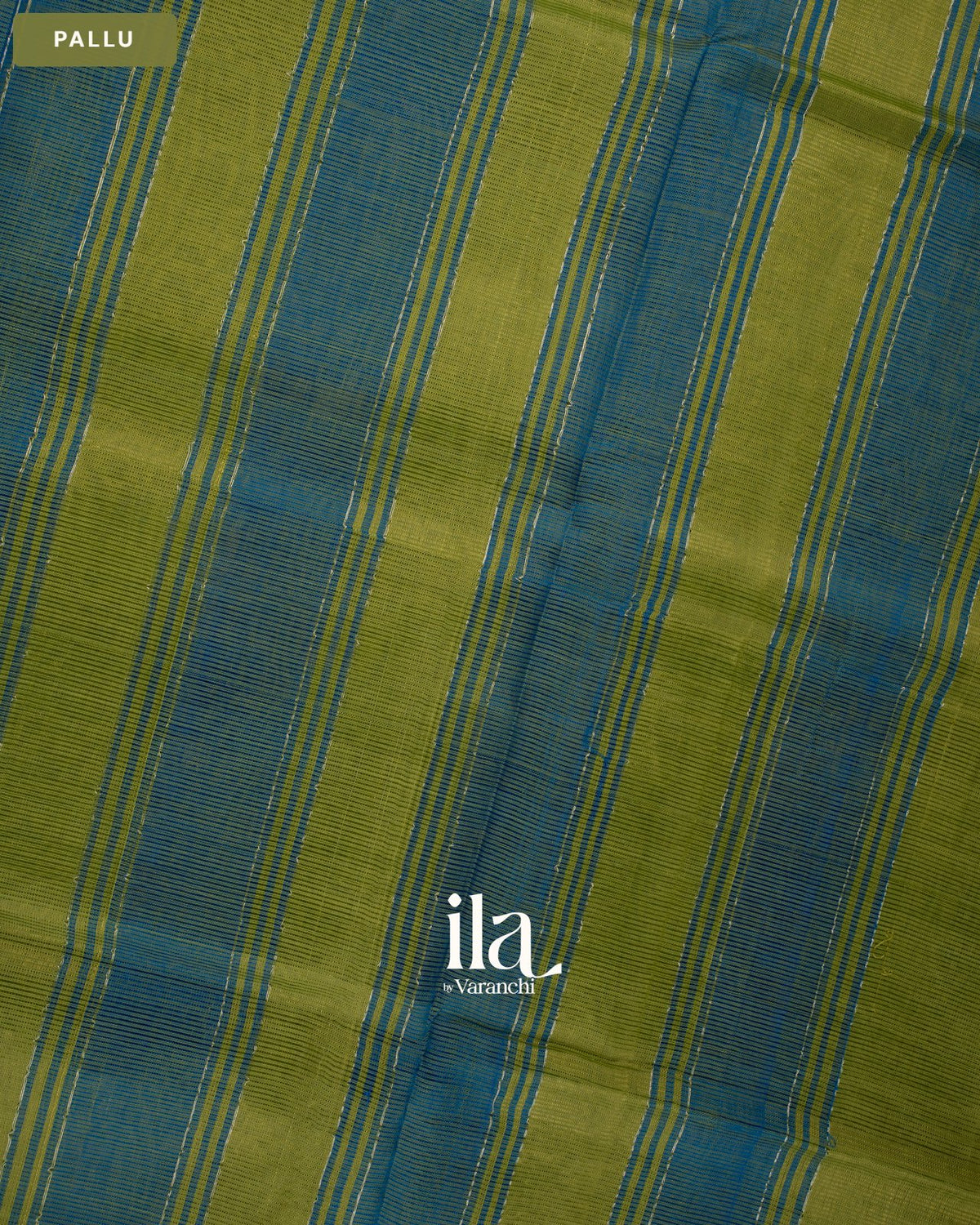 Teal Blue Striped Semi Mangalgiri Saree — Pallu