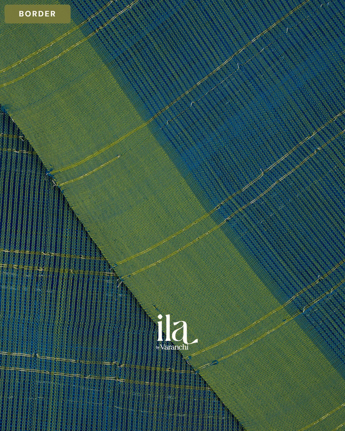 Teal Blue Striped Semi Mangalgiri Saree — Border