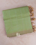 Sage Green Striped Semi Mangalgiri Saree — Folded