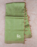 Sage Green Striped Semi Mangalgiri Saree — Full Saree