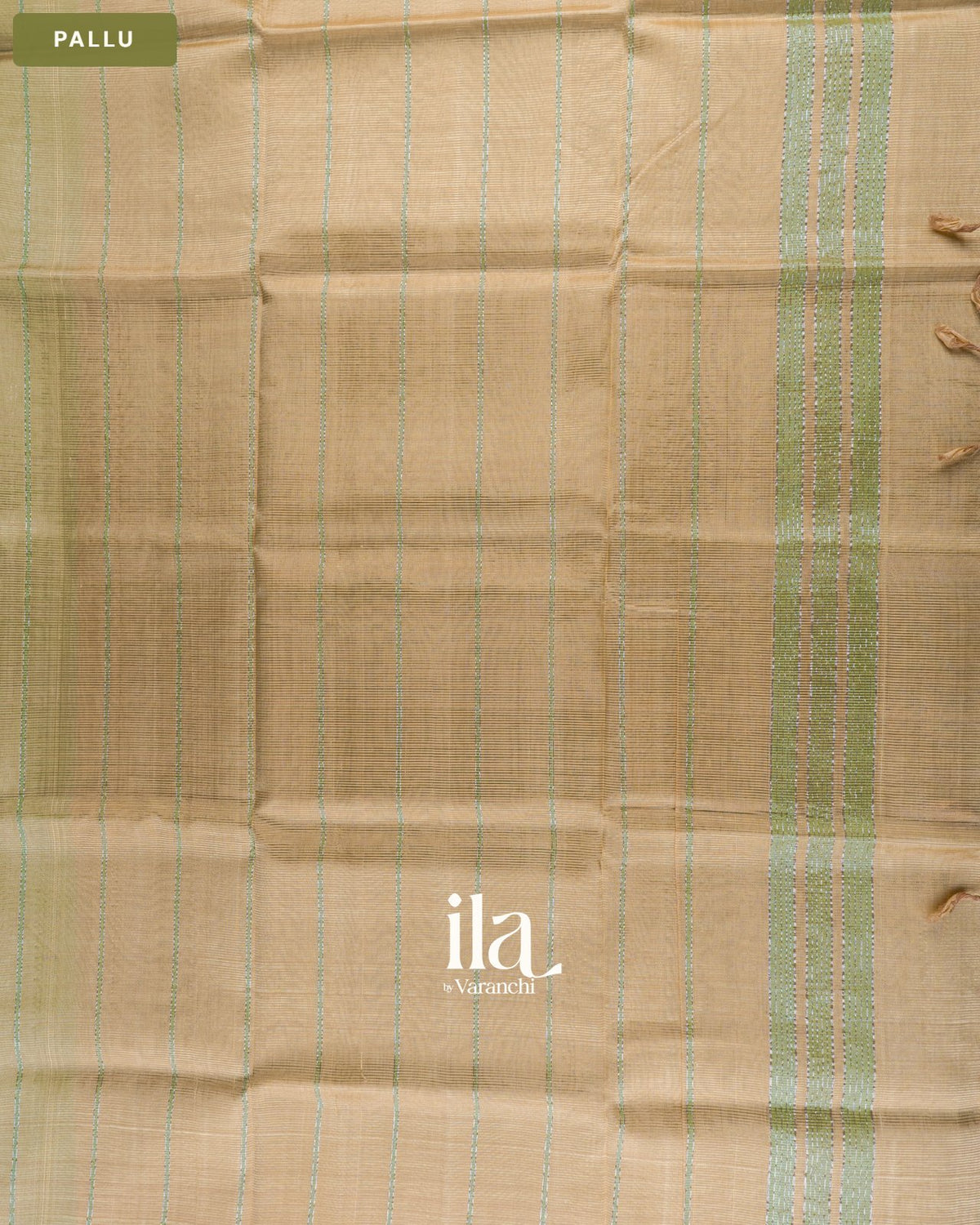 Sage Green Striped Semi Mangalgiri Saree — Pallu