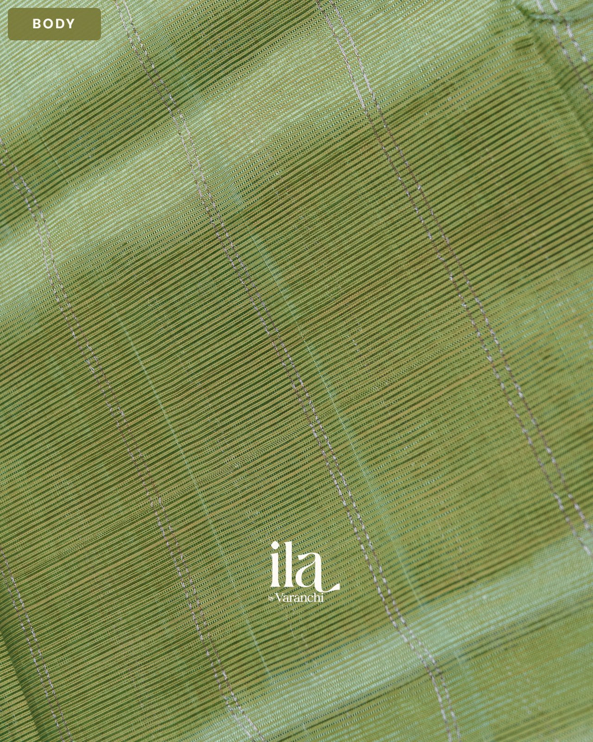 Sage Green Striped Semi Mangalgiri Saree — Body