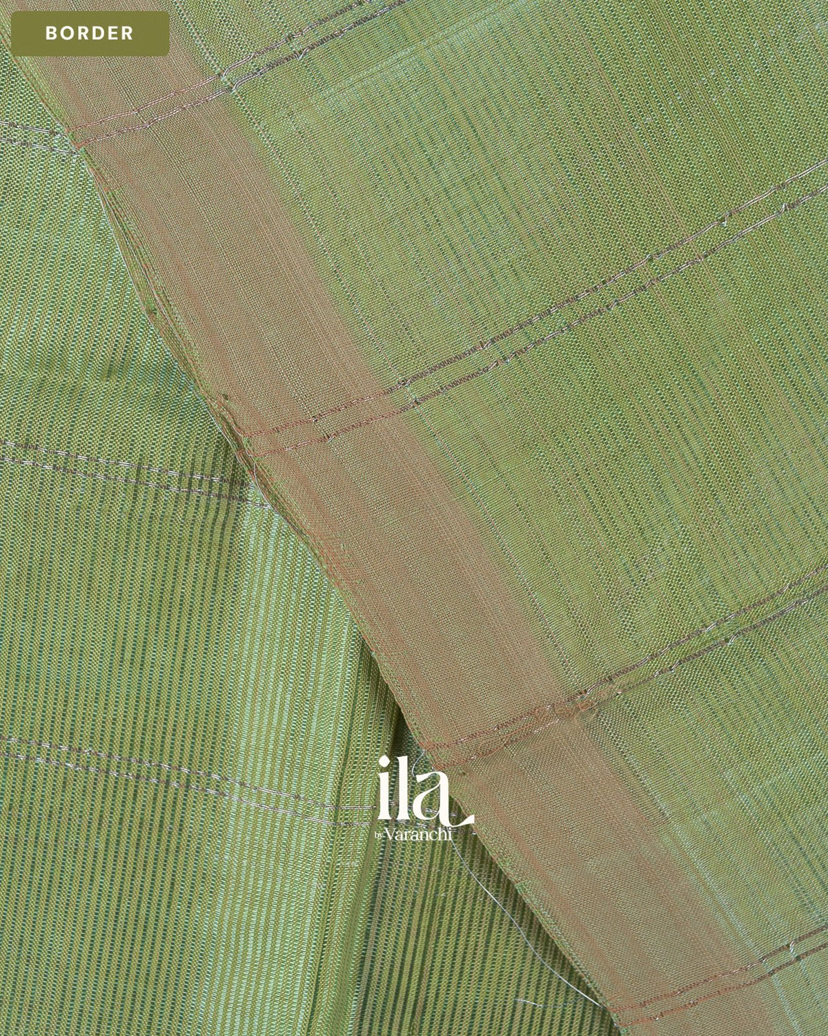 Sage Green Striped Semi Mangalgiri Saree — Border
