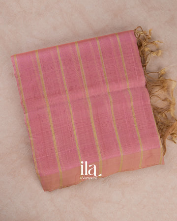 Rose Pink Striped Semi Mangalgiri Saree — Folded