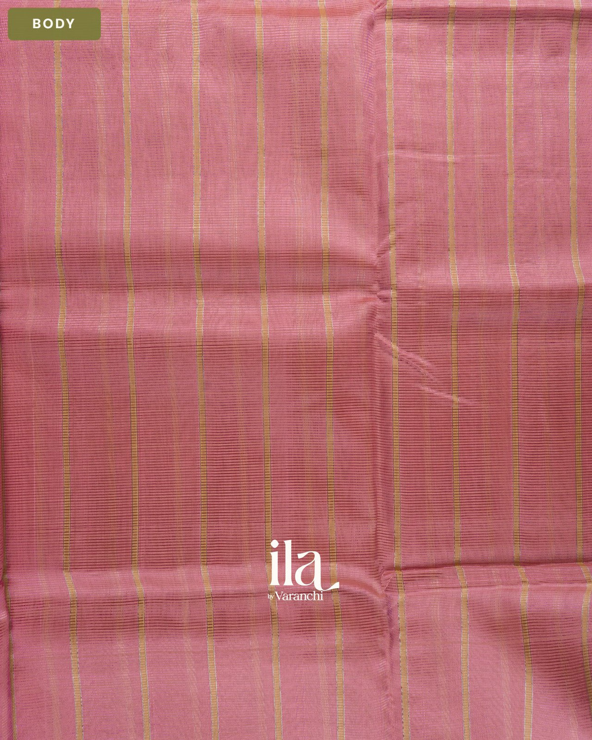 Rose Pink Striped Semi Mangalgiri Saree — Body