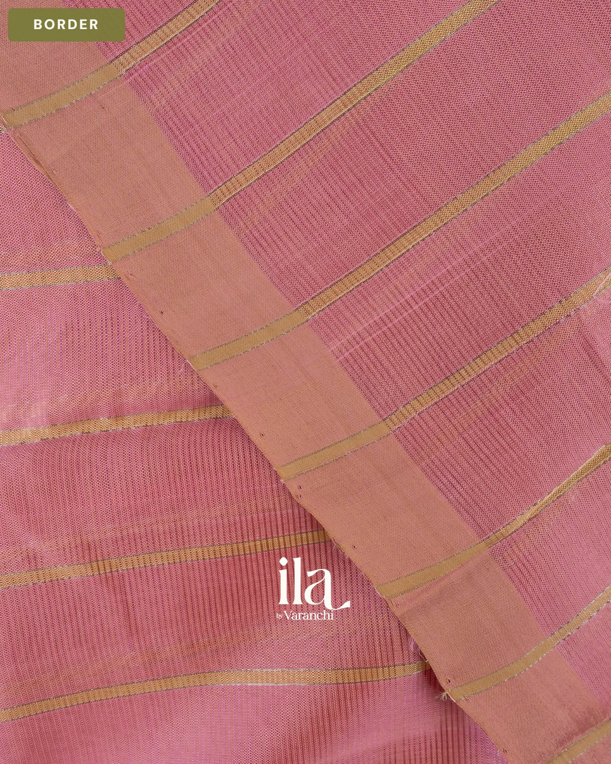 Rose Pink Striped Semi Mangalgiri Saree — Border