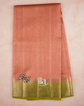 Peach Checkered Chanderi Silk Cotton Saree — Full Saree