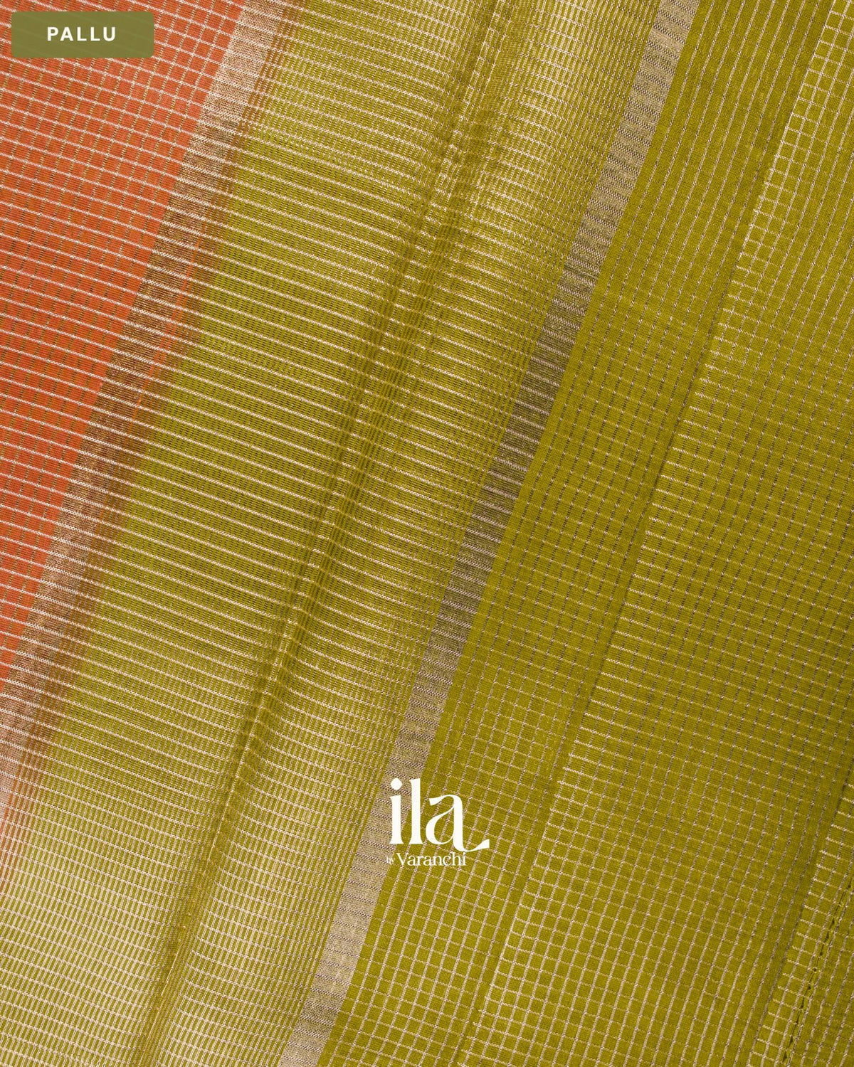 Peach Checkered Chanderi Silk Cotton Saree — Pallu