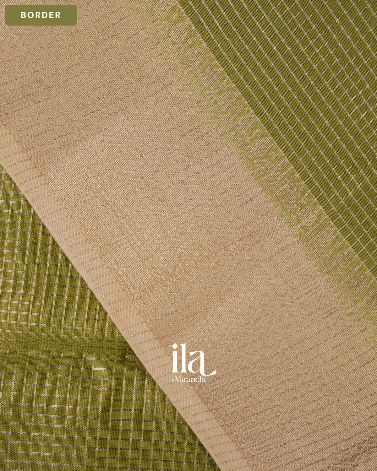 Olive Green Checkered Chanderi Silk Cotton Saree — Border