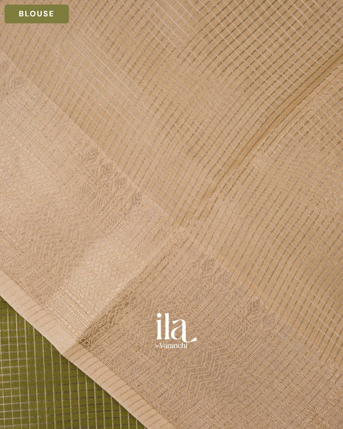 Olive Green Checkered Chanderi Silk Cotton Saree — Blouse
