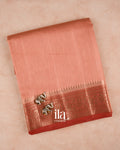 Coral Peach Checkered Chanderi Silk Cotton Saree — Folded