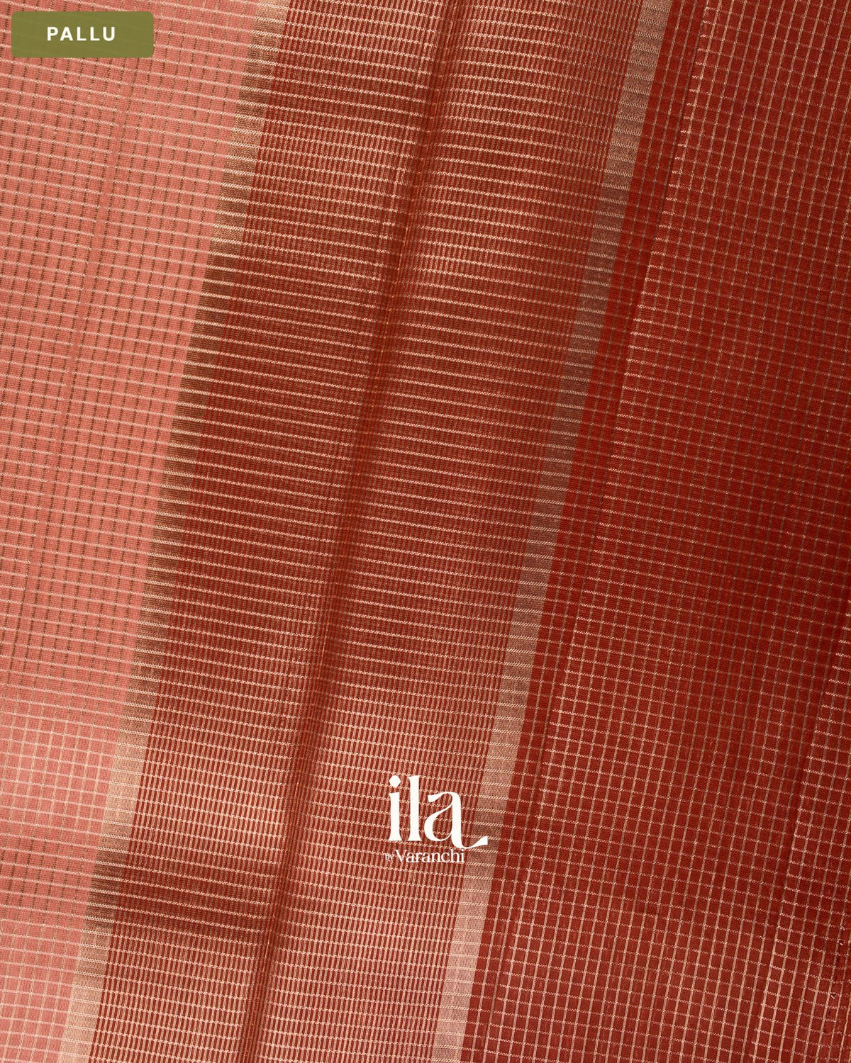 Coral Peach Checkered Chanderi Silk Cotton Saree — Pallu