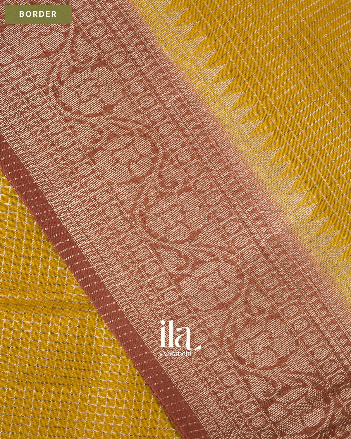 OliveYellow Checkered Chanderi Silk Cotton Saree — Border