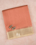 Dusty Peach Checkered Chanderi Silk Cotton Saree — Folded