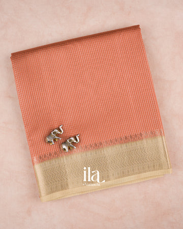 Dusty Peach Checkered Chanderi Silk Cotton Saree — Folded