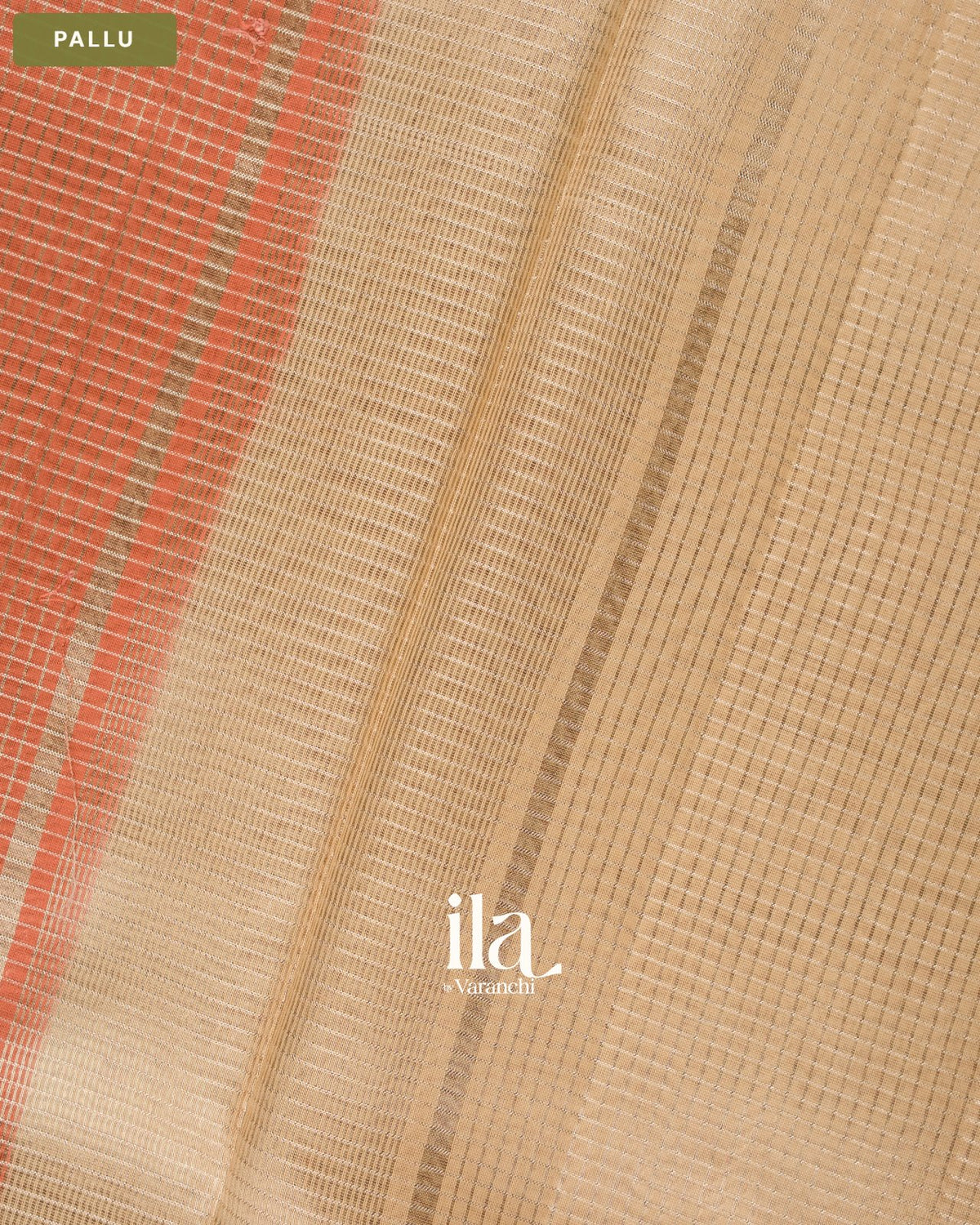 Dusty Peach Checkered Chanderi Silk Cotton Saree — Pallu