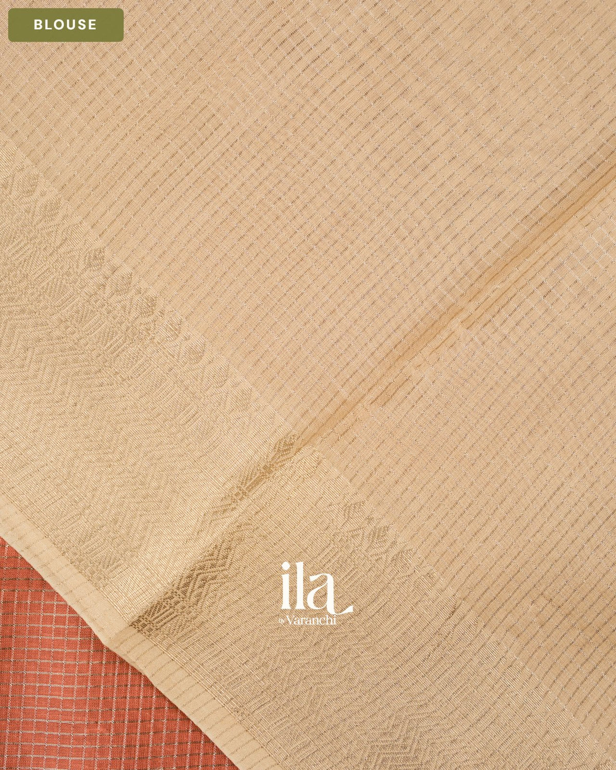 Dusty Peach Checkered Chanderi Silk Cotton Saree — Blouse