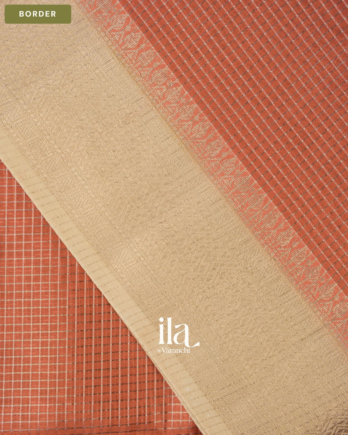 Dusty Peach Checkered Chanderi Silk Cotton Saree — Border
