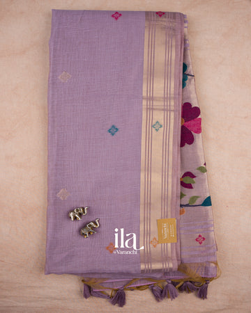 Lavender with Paithani Pallu Semi Cotton Saree — Full Saree