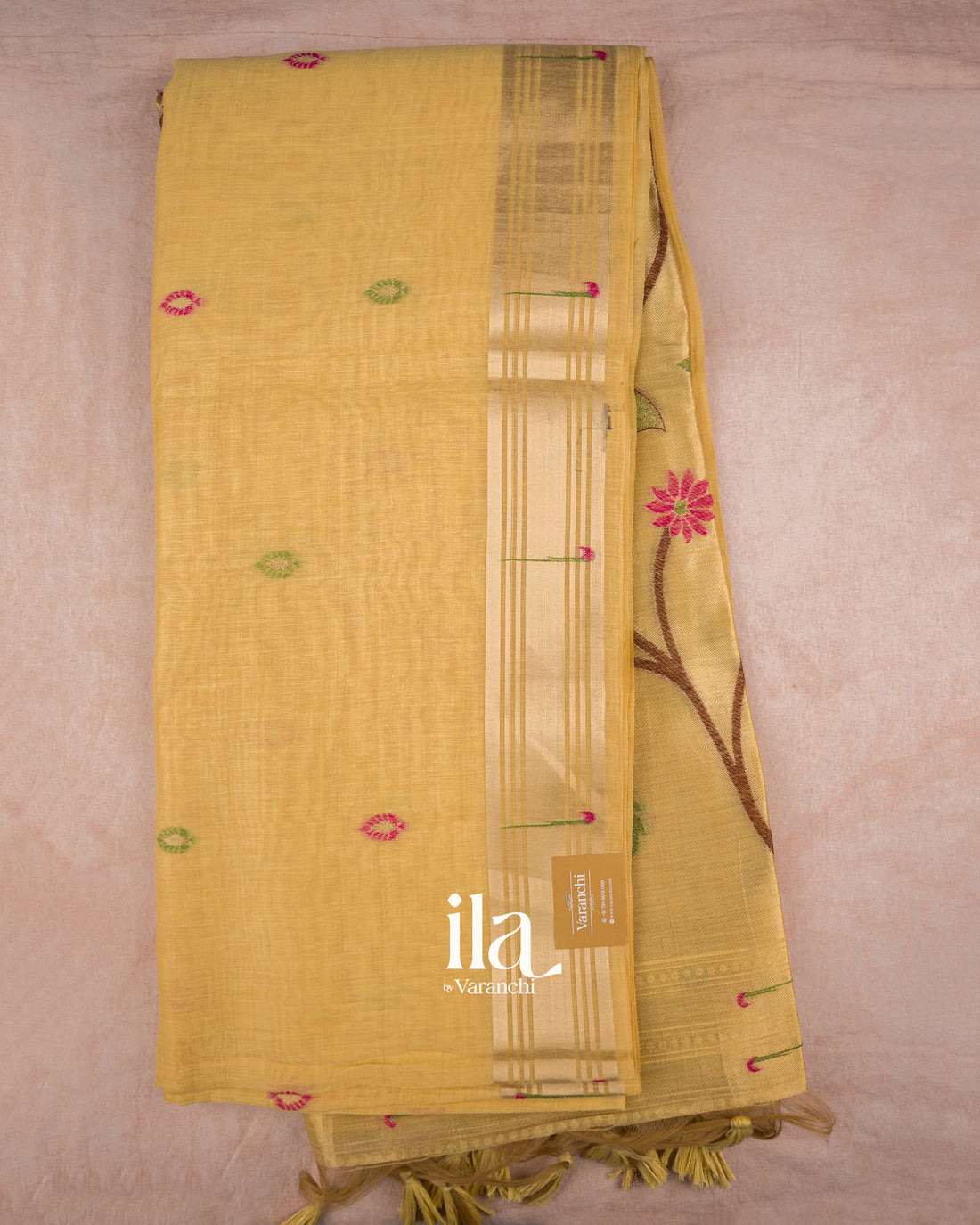 Golden Yellow with Paithani Pallu Semi Cotton Saree — Full Saree
