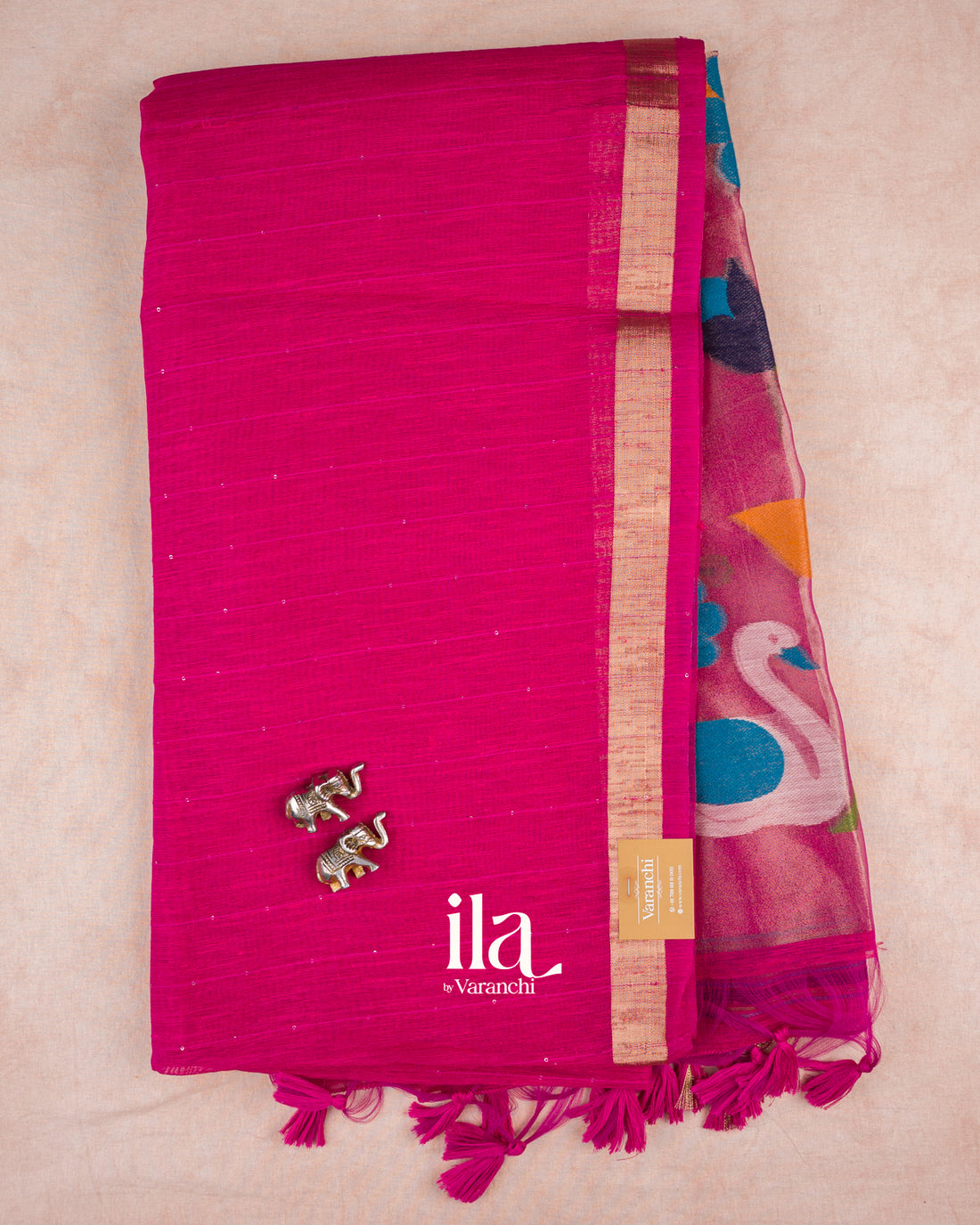 Deep Magenta Sequin with Paithani Pallu Semi Matka Saree — Full Saree