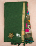 Forest Green Jamdani Sequin with Paithani Pallu Semi Matka Saree — Full Saree