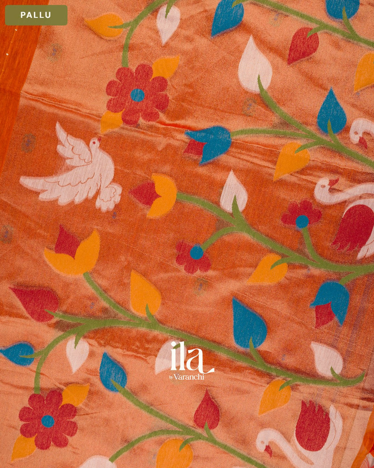Rust Orange Sequin with Paithani Pallu Semi Matka Saree — Pallu
