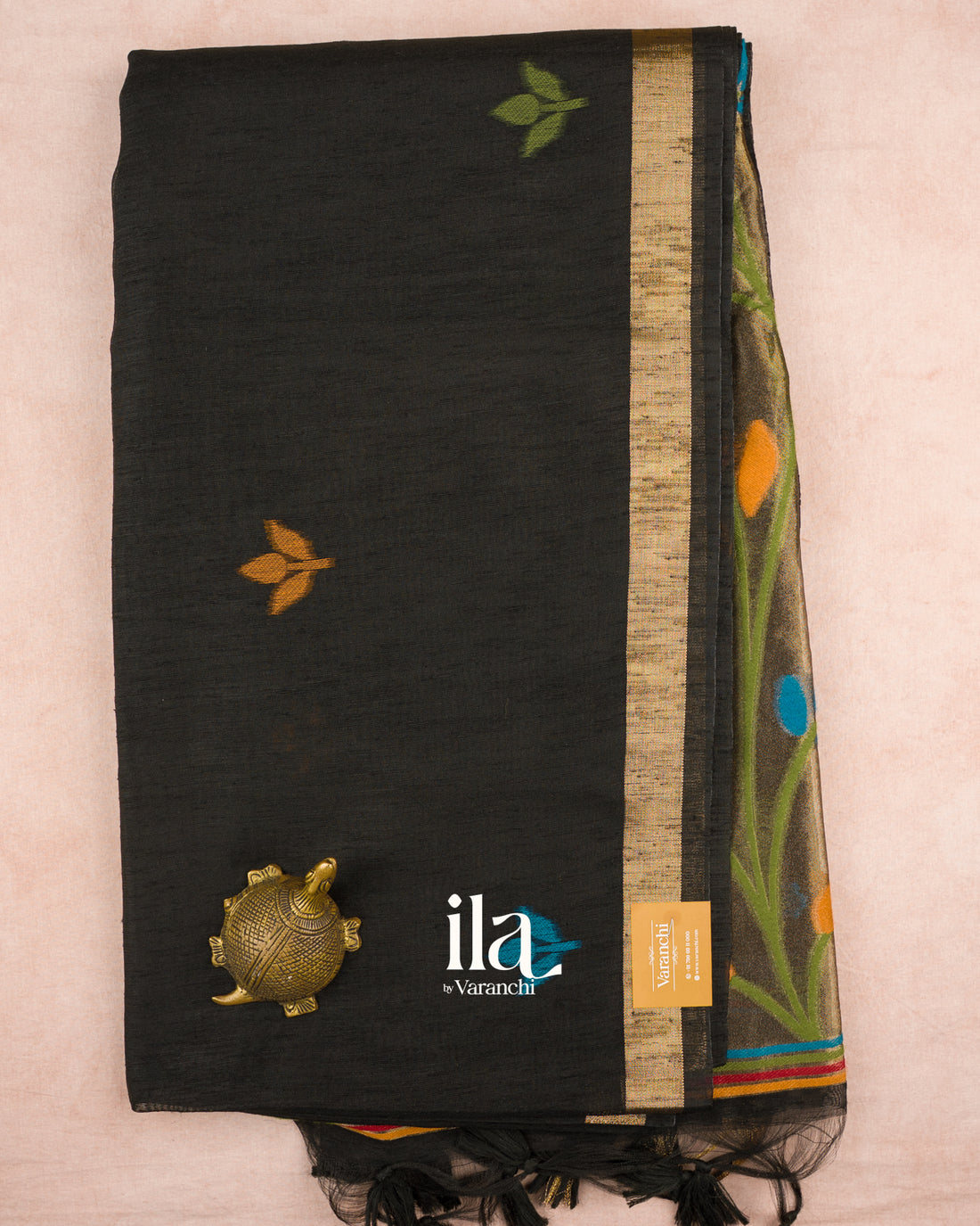Black with Paithani Pallu Semi Matka Saree — Full Saree