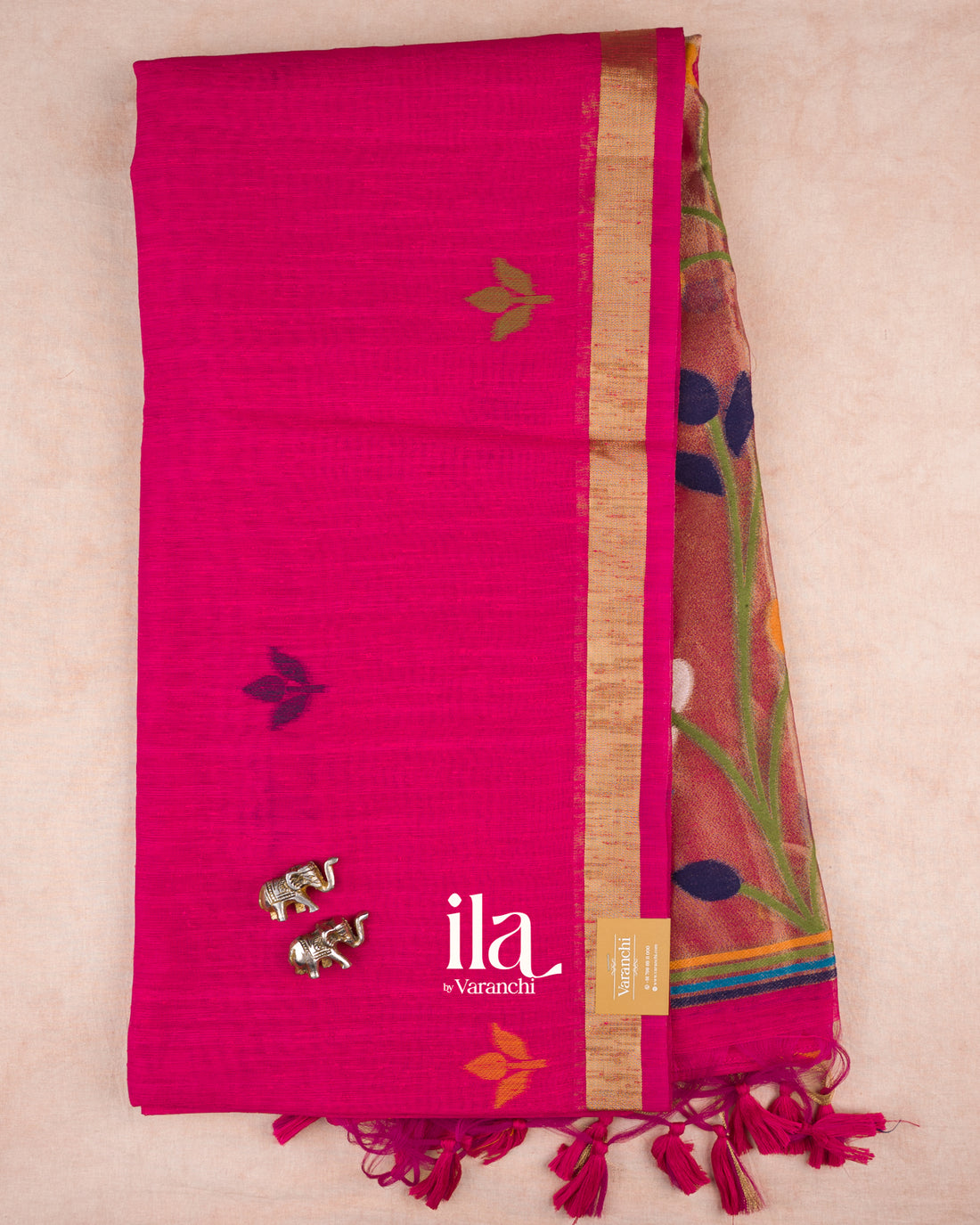 Deep Magenta Jamdani Sequin with Paithani Pallu Semi Matka Saree — Full Saree